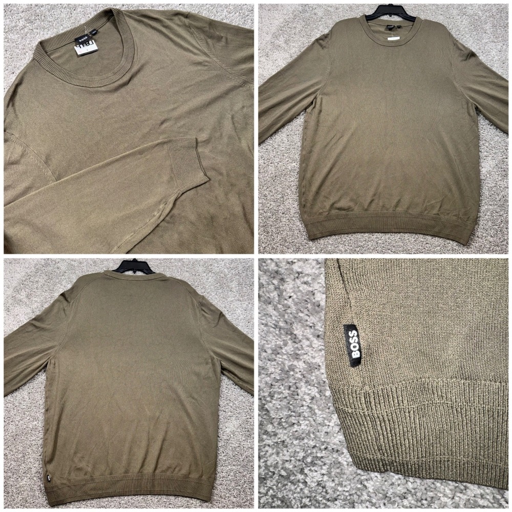 BOSS Crewneck Sweater Mens Long Sleeve Olive Green XXL NEW